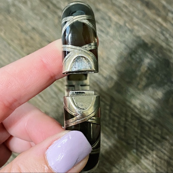 Angelique De Paris Grey Bamboo Wide Resin Bracelet Bangle Jewelry - Picture 6 of 7